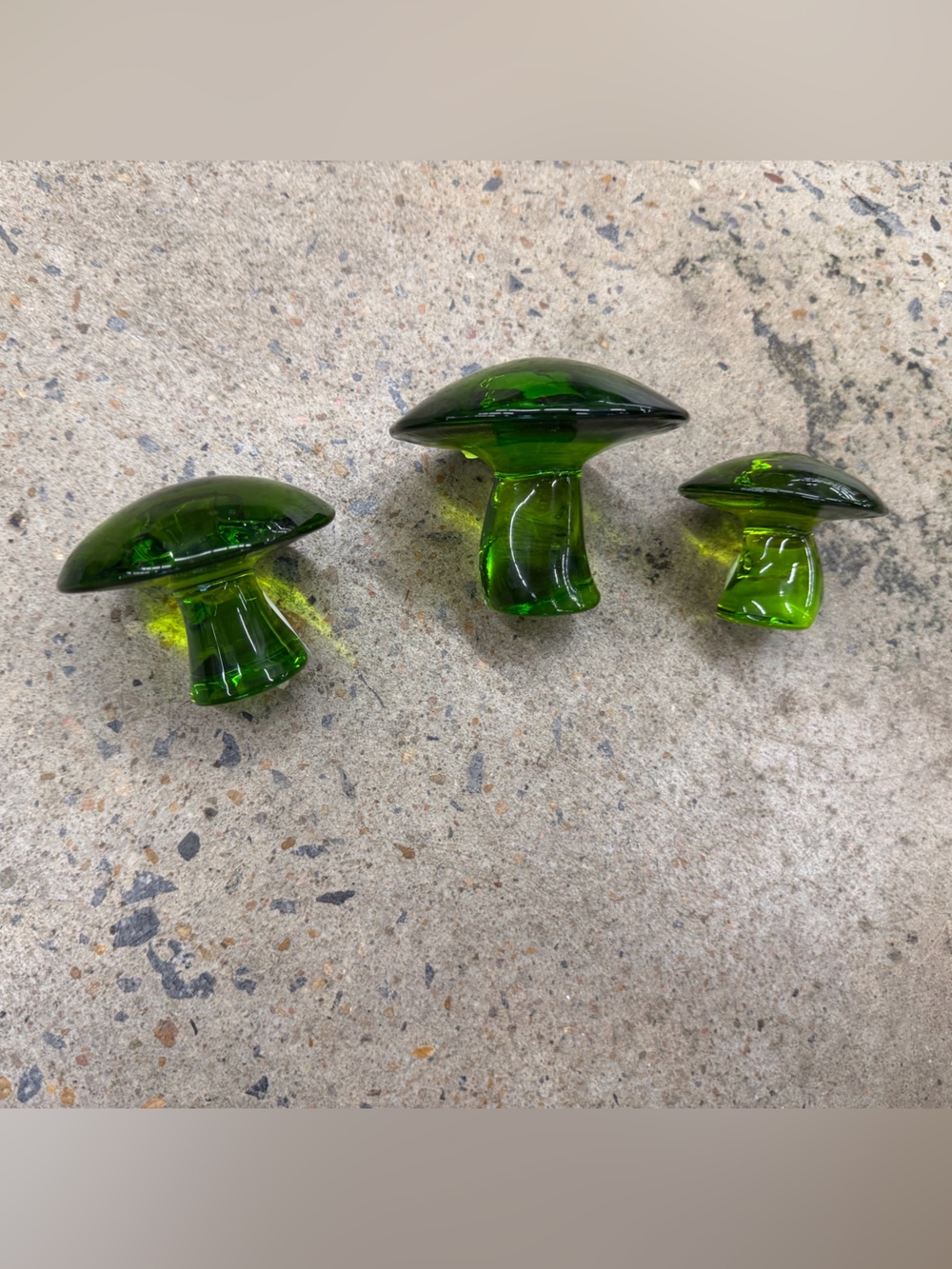 vintage viking glass mushrooms set of three (3) green